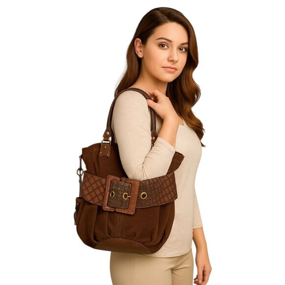 Cole Haan G Series Leather Reptile Embossed Bag Shoulder Tote Handbag WOMEN'S - Picture 1 of 16